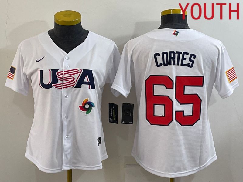 Youth 2023 World Cub USA 65 Cortes White MLB Jersey7